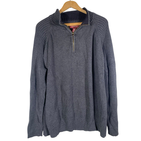 Covington 1/4 Zip Sweater Size XXL 2XL Mens Gray Ribbed Sleeve Fisherman Chunky - Picture 1 of 7